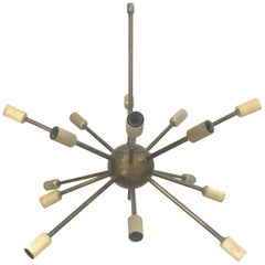 Sculptural 1950s Italian Brass Sputnik Sixteen-Light Chandelier