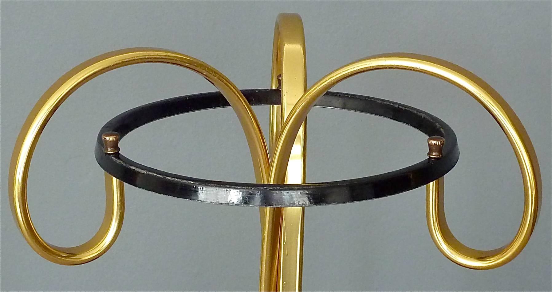 Sculptural 1950s Midcentury Umbrella Stand Golden Anodized Aluminum Black Iron For Sale 6
