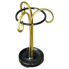 Vintage Sculptural 1950s Midcentury Umbrella Stand Golden Anodized Aluminum Black Iron