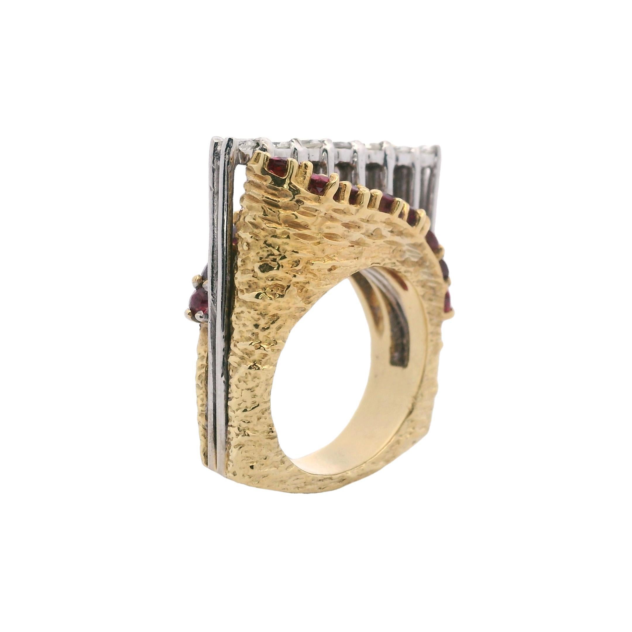 Bague sculpturale en or 18 carats avec diamants et rubis, 1960 en vente 5