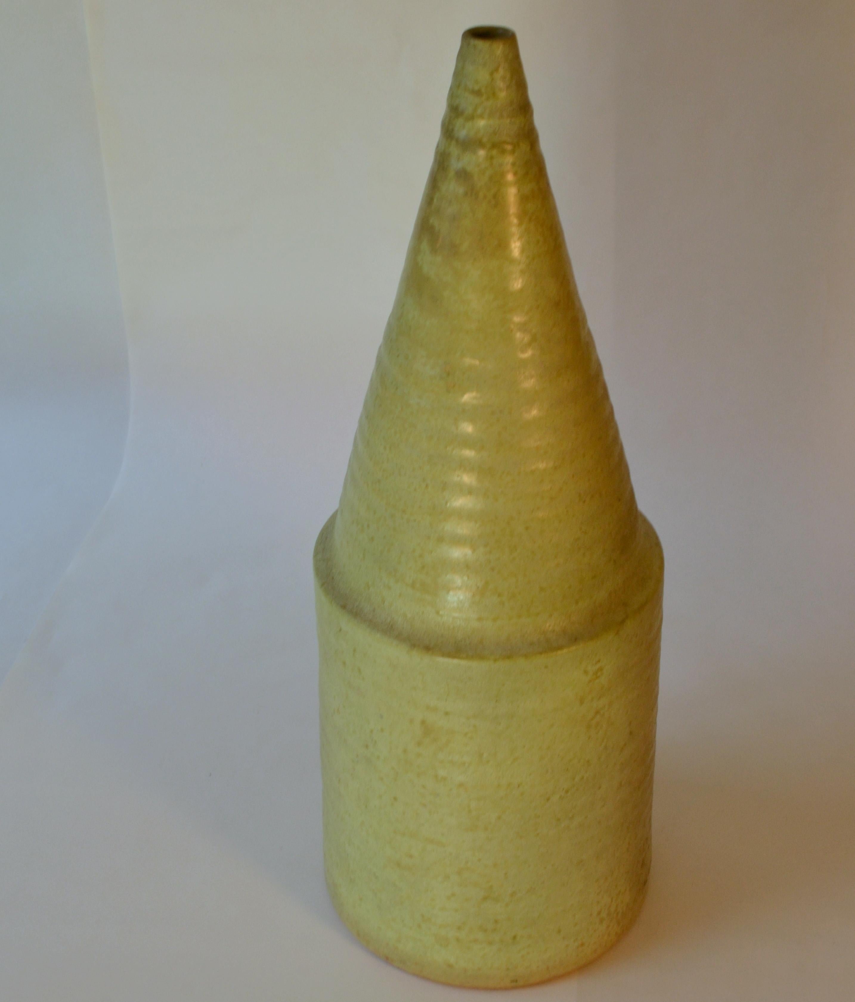 Glazed Sculptural Studio Pottery Vase by Mobach in Sage Green For Sale