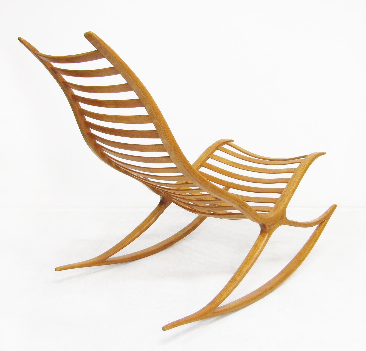 Mid-Century Modern Sculptural 1960s Wishbone Rocking Chair In Oak By Robin Williams For Sale