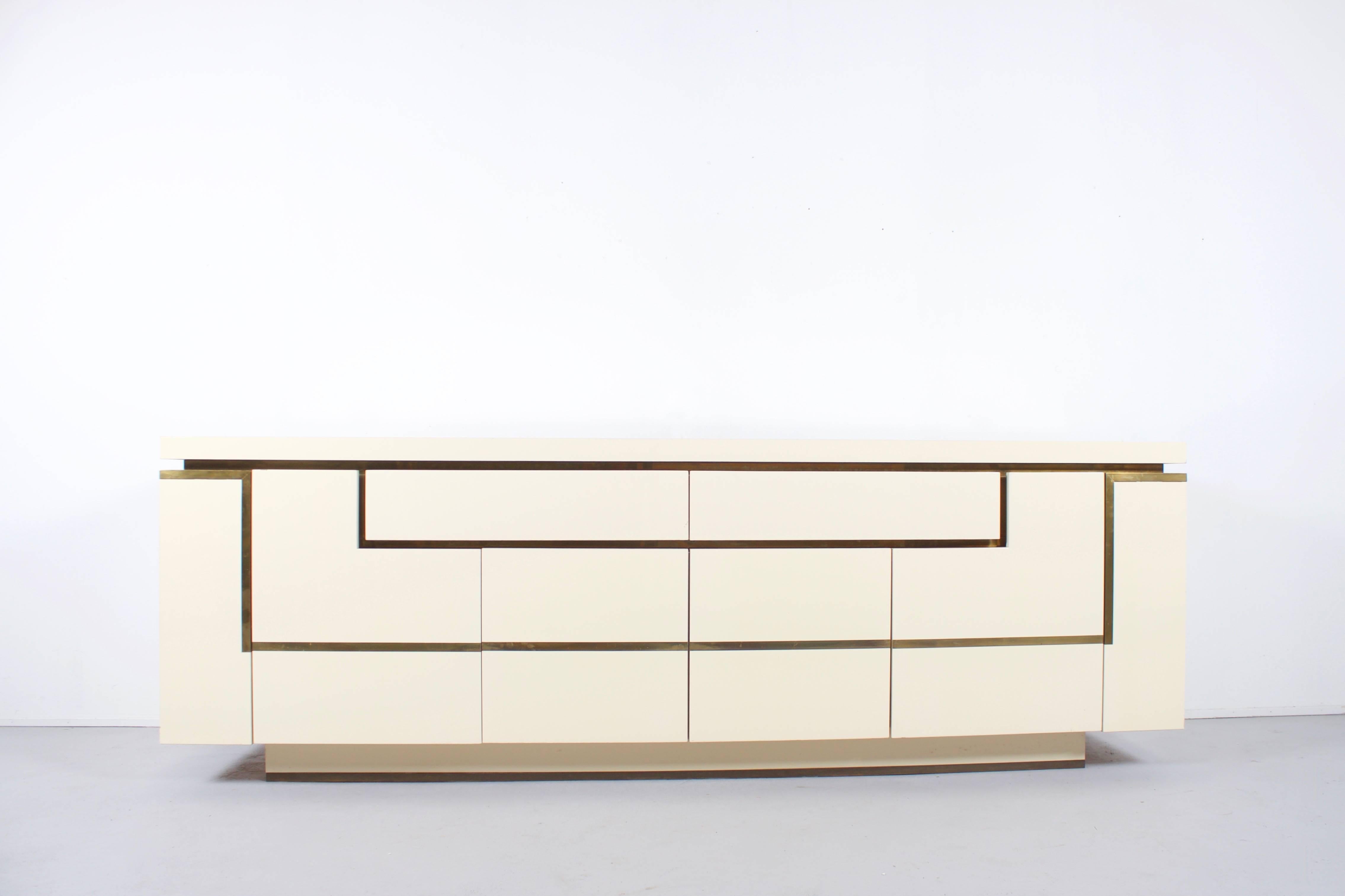 20th Century Sculptural 1970s Credenza / Sideboard by Jean-Claude Mahey, Lacquer and Brass