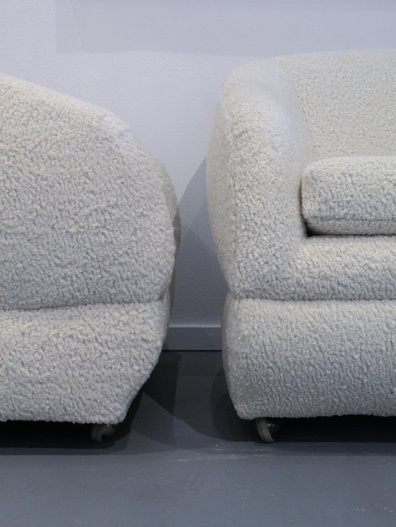 Mid-Century Modern Sculptural 1970s  Lounge Chairs in Boucle