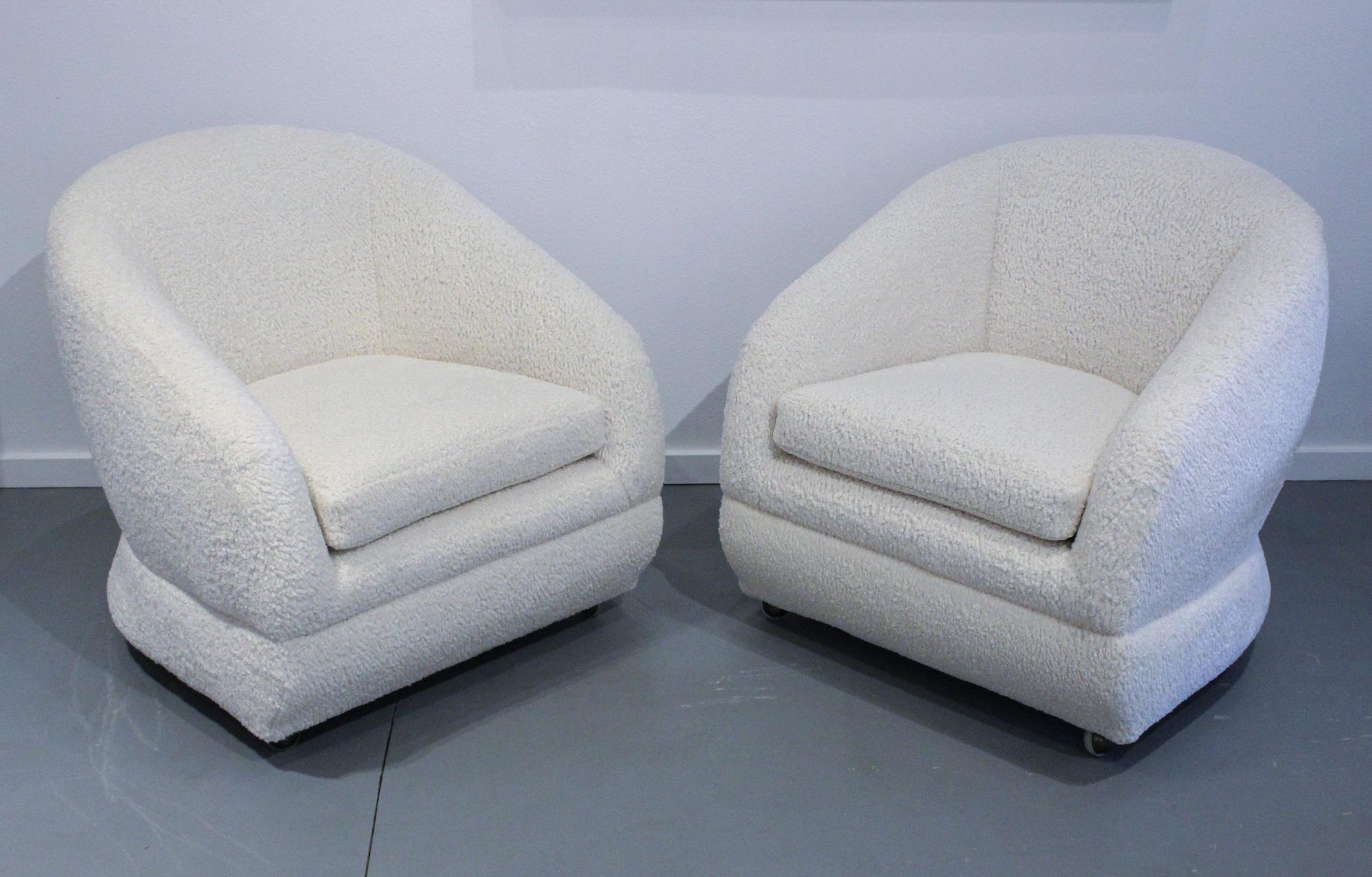 Hand-Crafted Sculptural 1970s  Lounge Chairs in Boucle