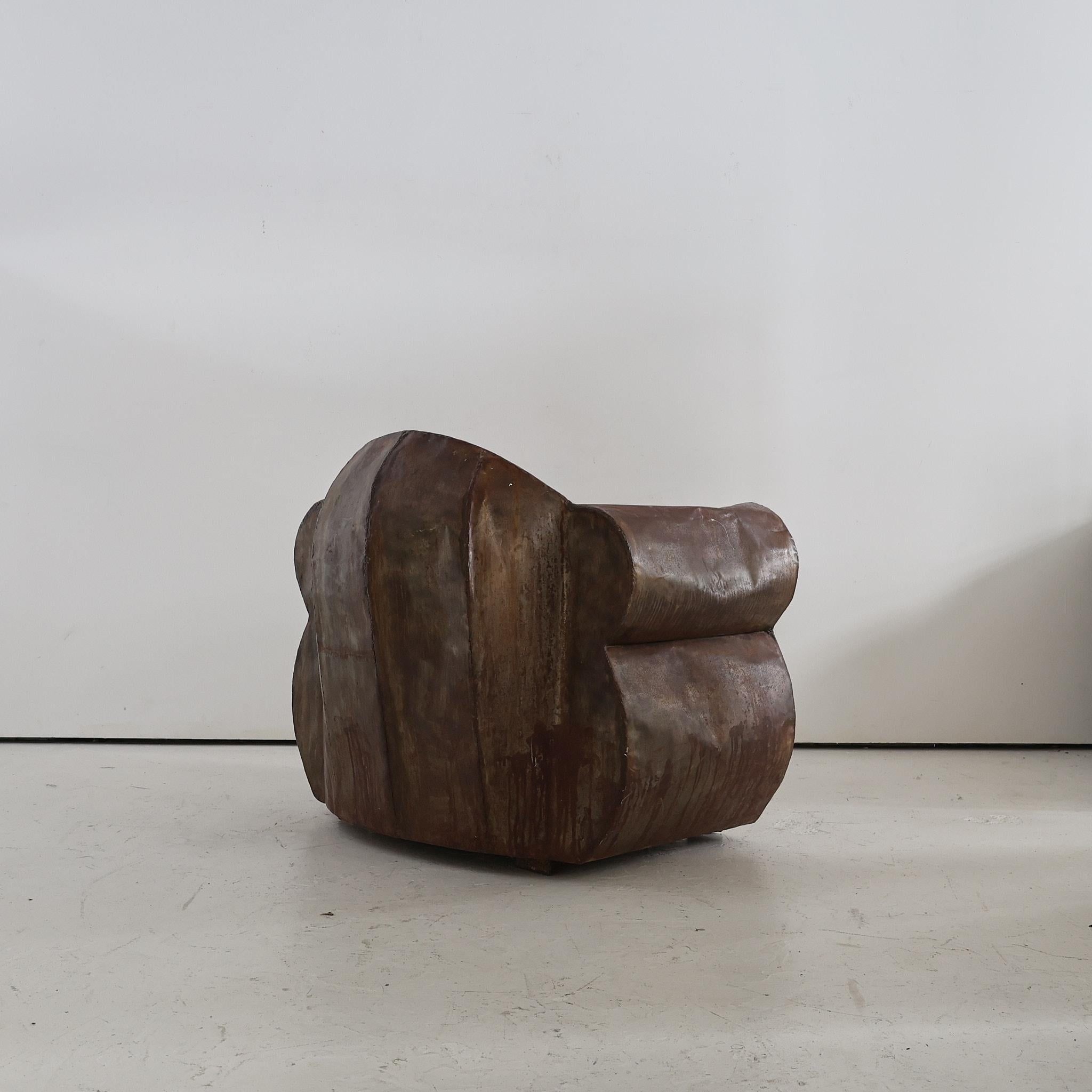 Welded Sculptural 1970s Oversized Metal Club Chair For Sale