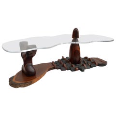 Sculptural 1970s Studio Made Walnut Cocktail Table, Style of Wendell Castle