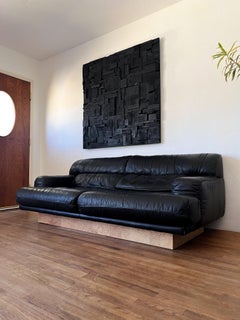 Sculptural 1980s Black Leather Sofa on Cork Plinth, De Sede Style