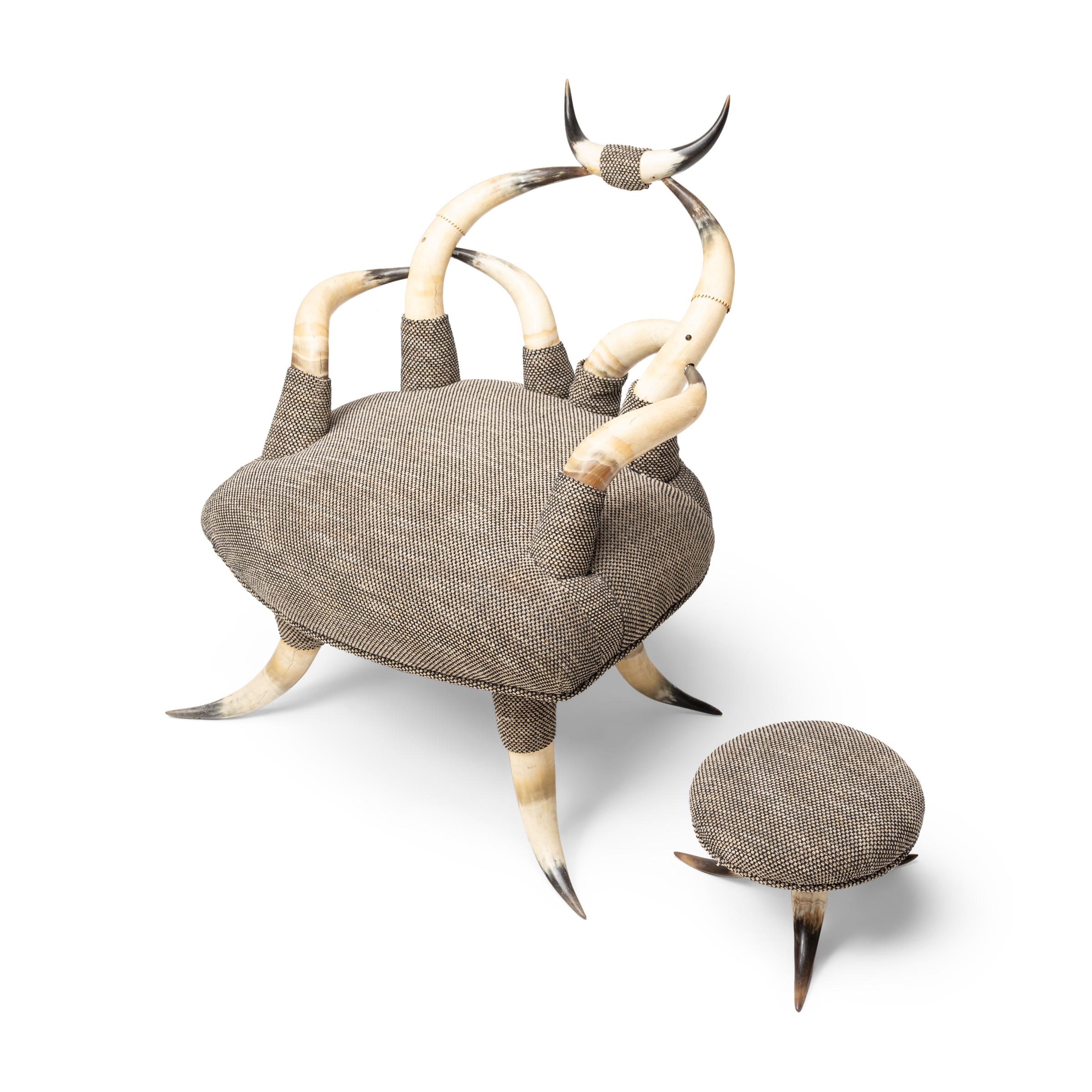 Folk Art Sculptural 19th Century Horn Chair with Footstool For Sale