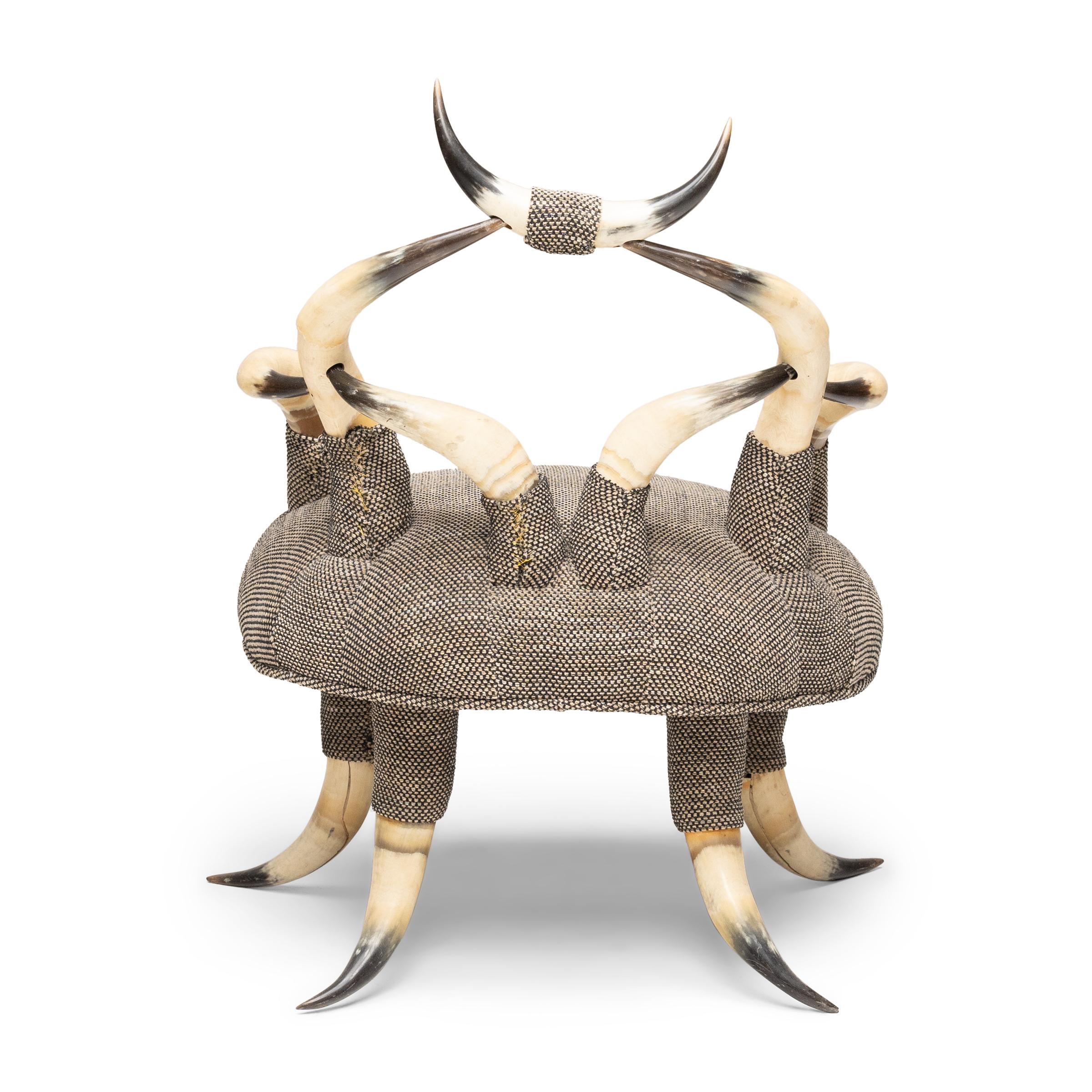 American Sculptural 19th Century Horn Chair with Footstool For Sale