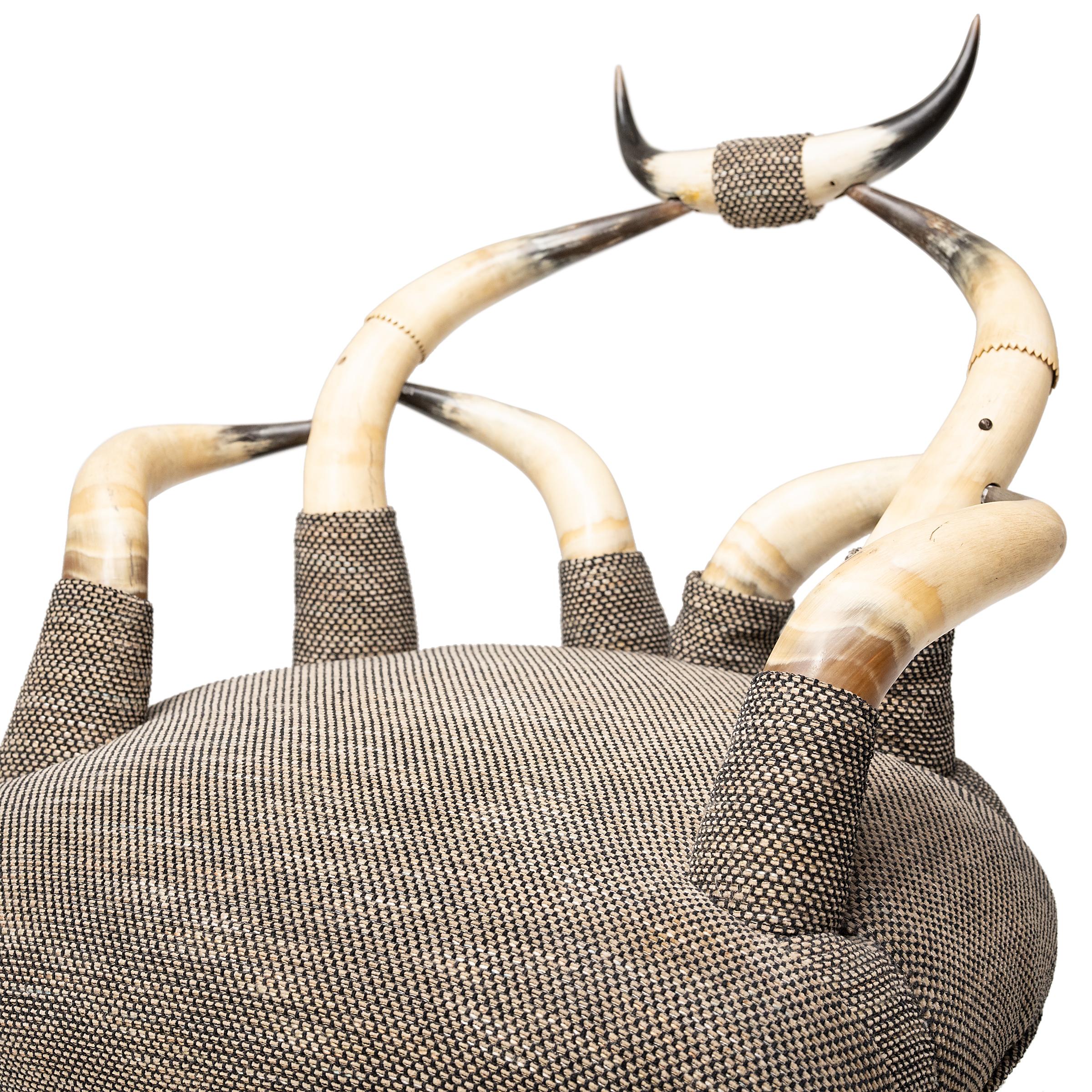 Sculptural 19th Century Horn Chair with Footstool In Excellent Condition For Sale In Chicago, IL