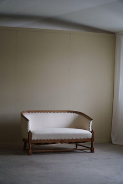 Sculptural 2-Seater Sofa in Oak & Wool, Danish "Skønvirke" Style, 1920s