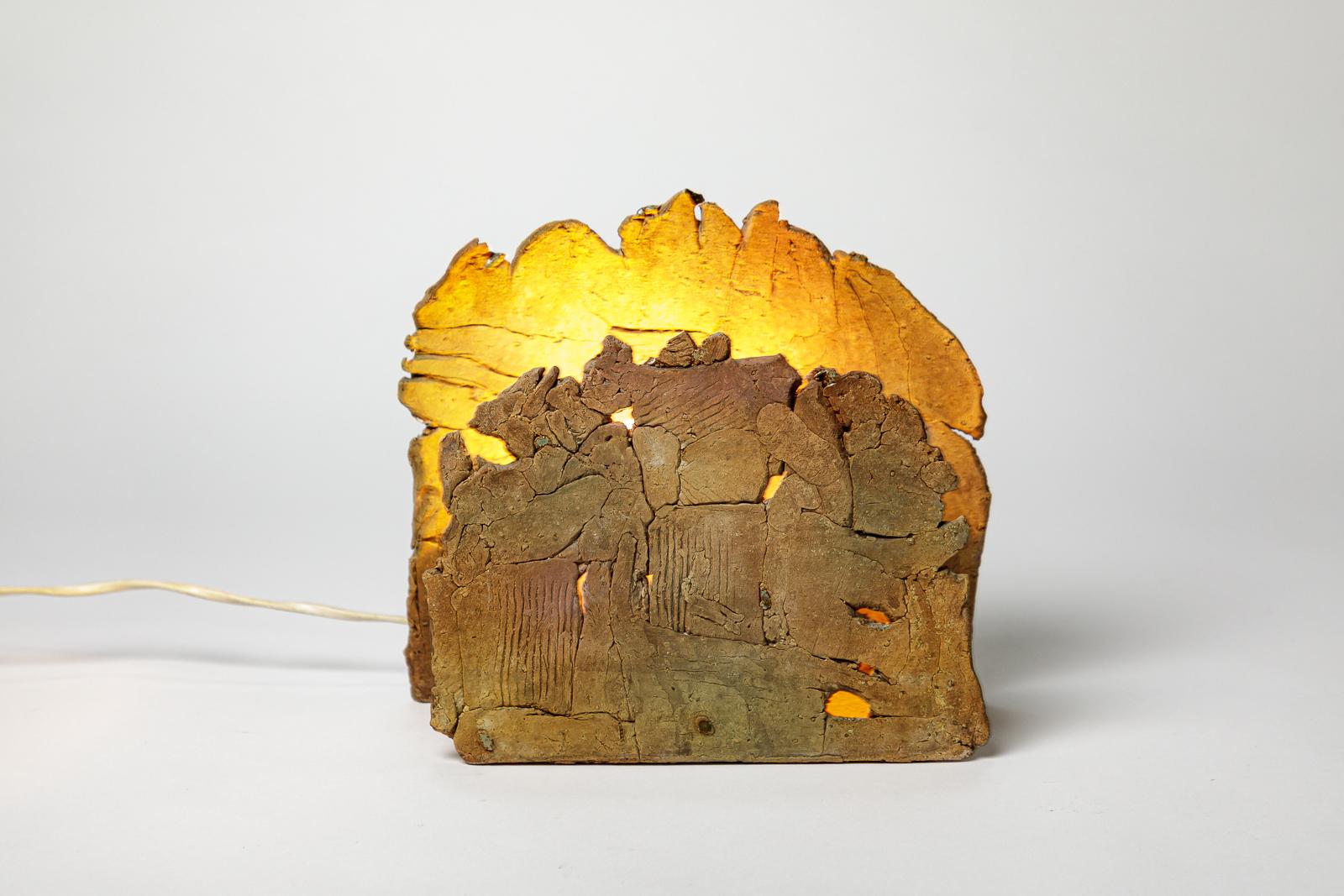 French sculptural 20th century design La Borne stoneware ceramic table lamp 1970 For Sale
