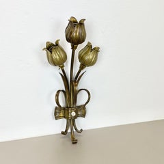 sculptural 44cm Brass Stilnovo Style "FLOWER" Theatre Wall Light, Italy, 1970s