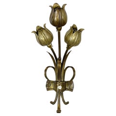 sculptural 44cm Brass Stilnovo Style "FLOWER" Theatre Wall Light, Italy, 1970s