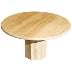 Sculptural 55" Diameter Travertine Dining Table, 1980s