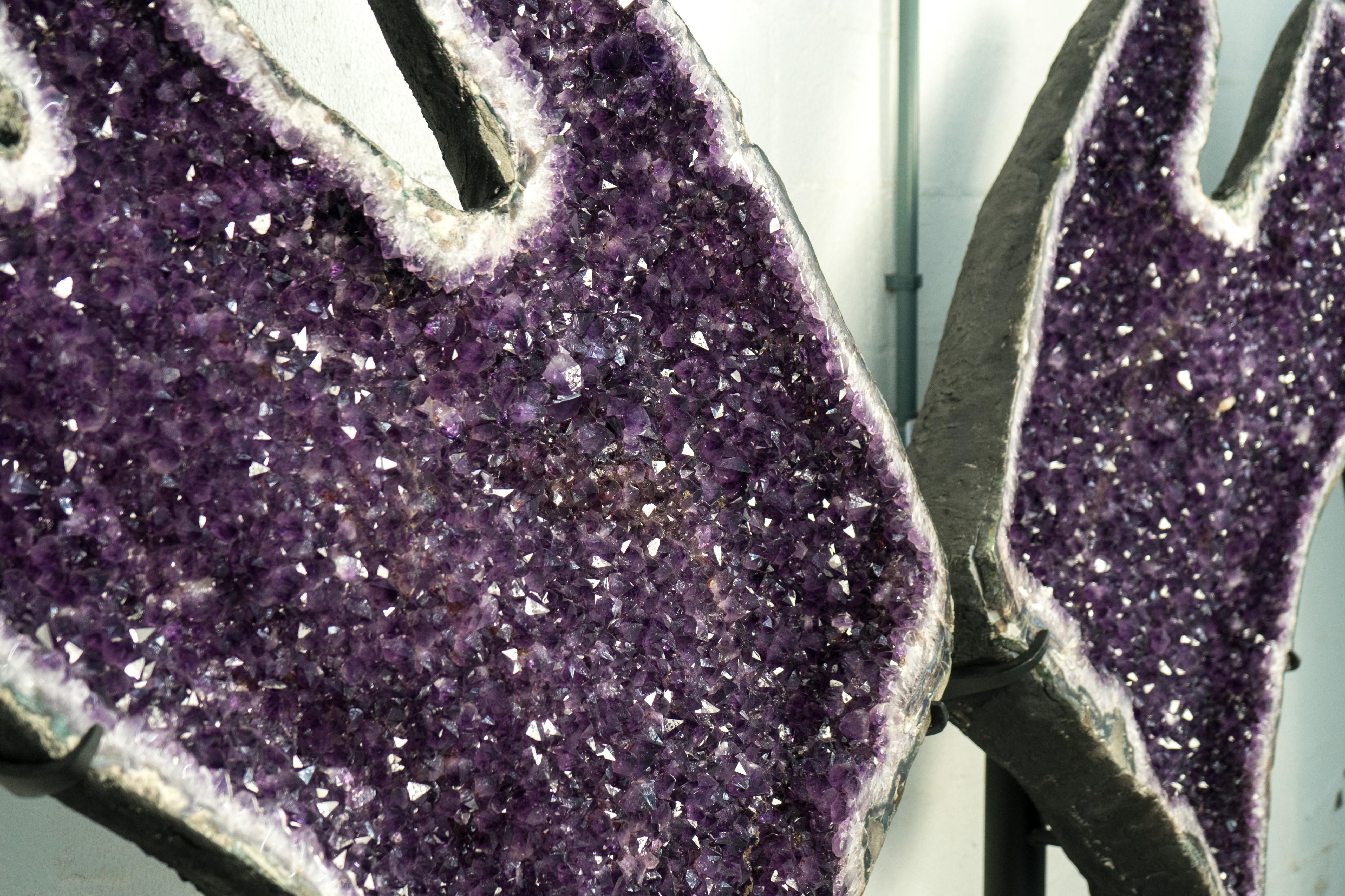 Agate Sculptural 7 Ft Tall Giant Amethyst Geodes with High-Grade Deep Purple Amethyst For Sale