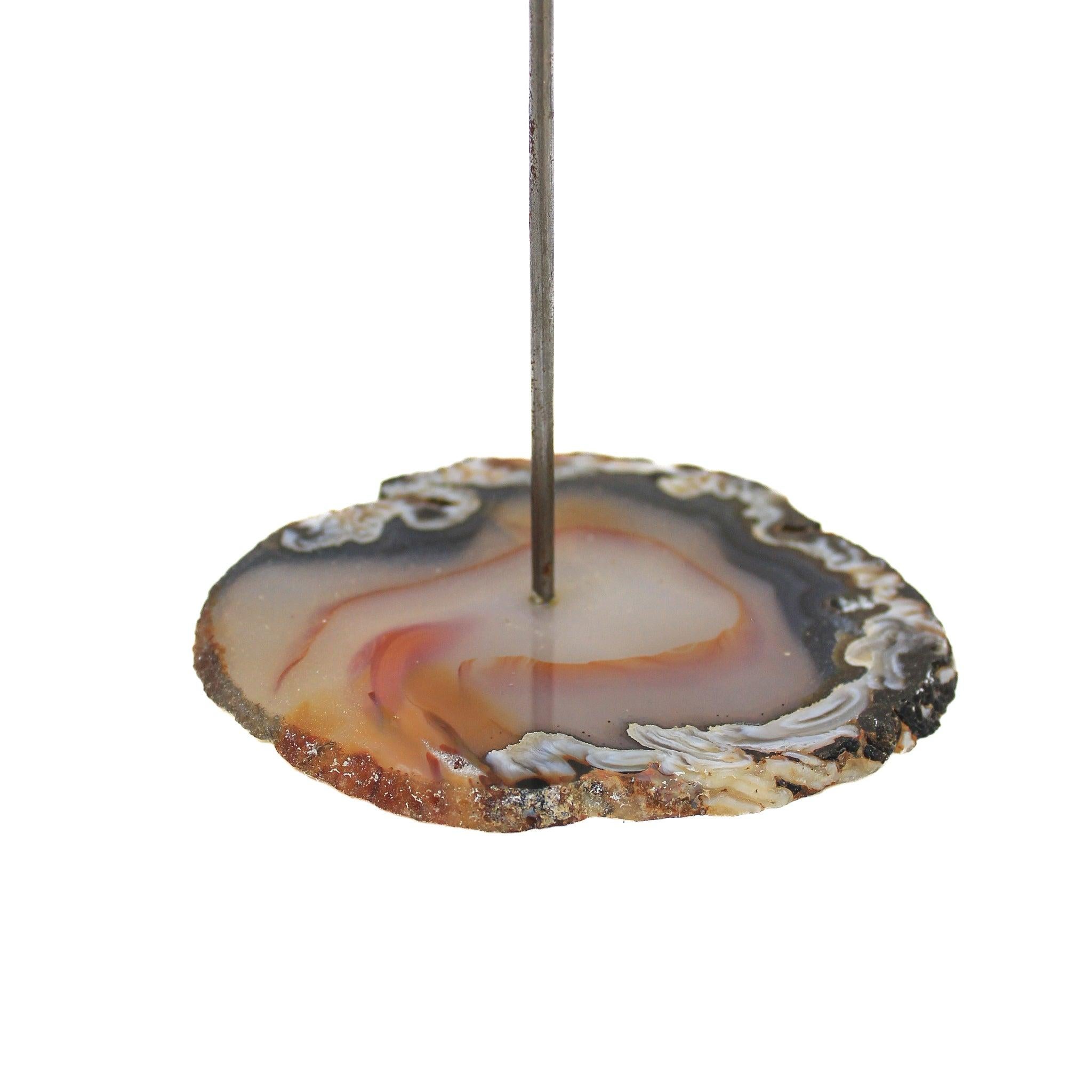 Metal Sculptural Abalone Shell with Baroque Pearls on a Polished Agate Base For Sale