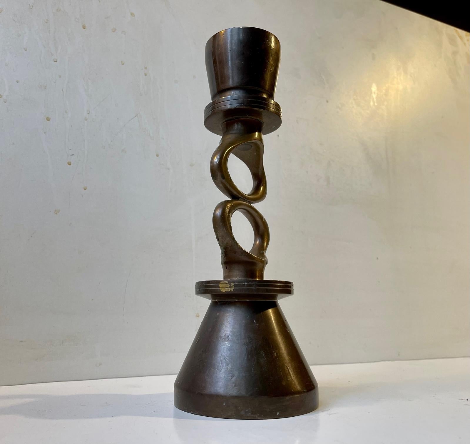 Scandinavian Modern Sculptural, Abstract & Symbolic Candleholder in Bronze, Scandinavia, 1970s For Sale