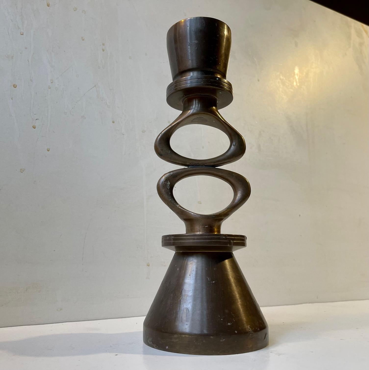 Patinated Sculptural, Abstract & Symbolic Candleholder in Bronze, Scandinavia, 1970s For Sale