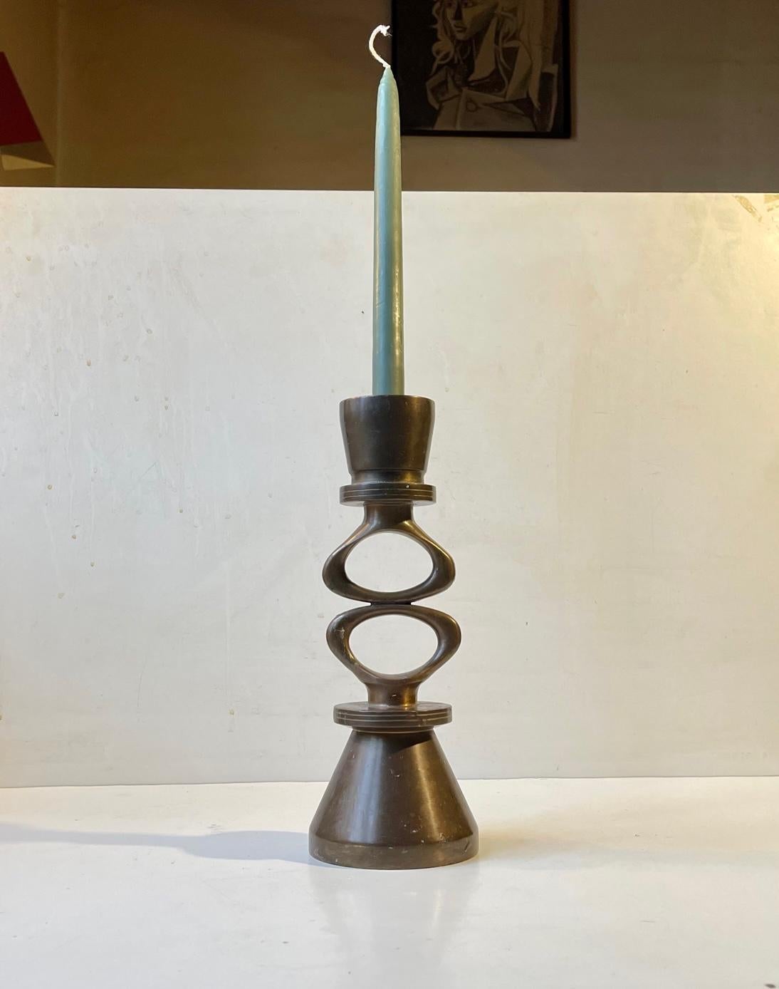 Sculptural, Abstract & Symbolic Candleholder in Bronze, Scandinavia, 1970s For Sale 1