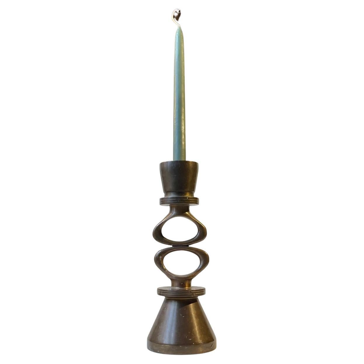 Sculptural, Abstract & Symbolic Candleholder in Bronze, Scandinavia, 1970s For Sale