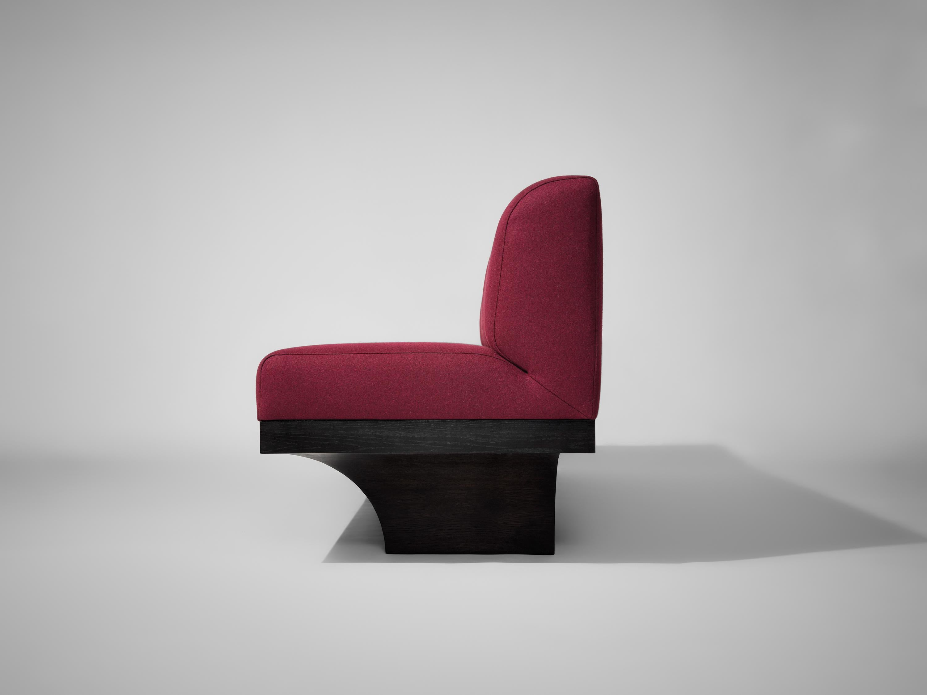 Hand-Crafted Sculptural Acer Sofa Pure Wool Upholstery in Burgundy For Sale