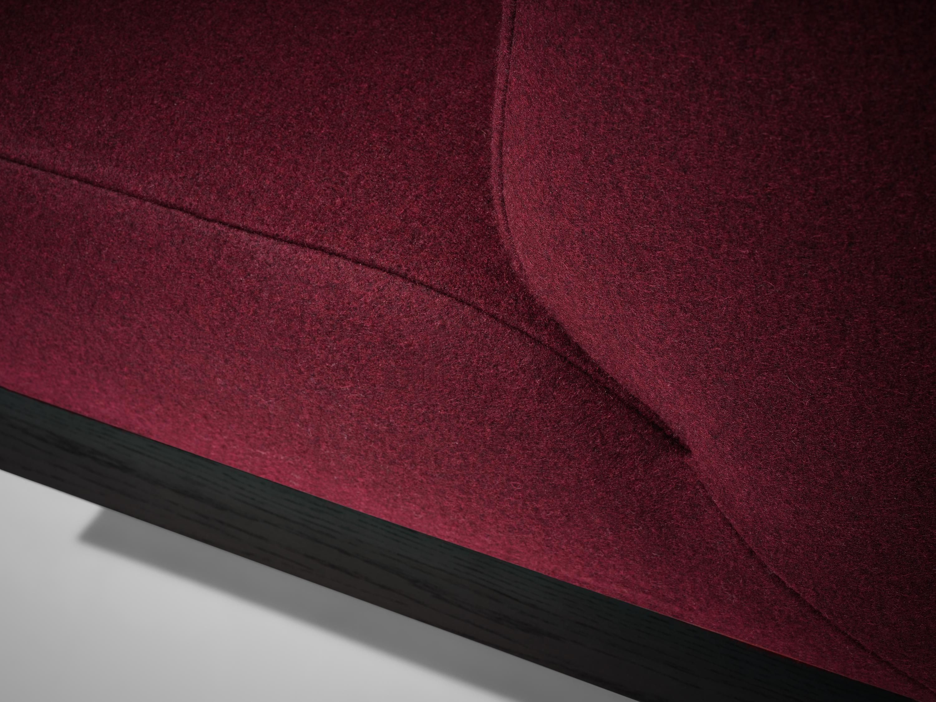 Oak Sculptural Acer Sofa Pure Wool Upholstery in Burgundy For Sale