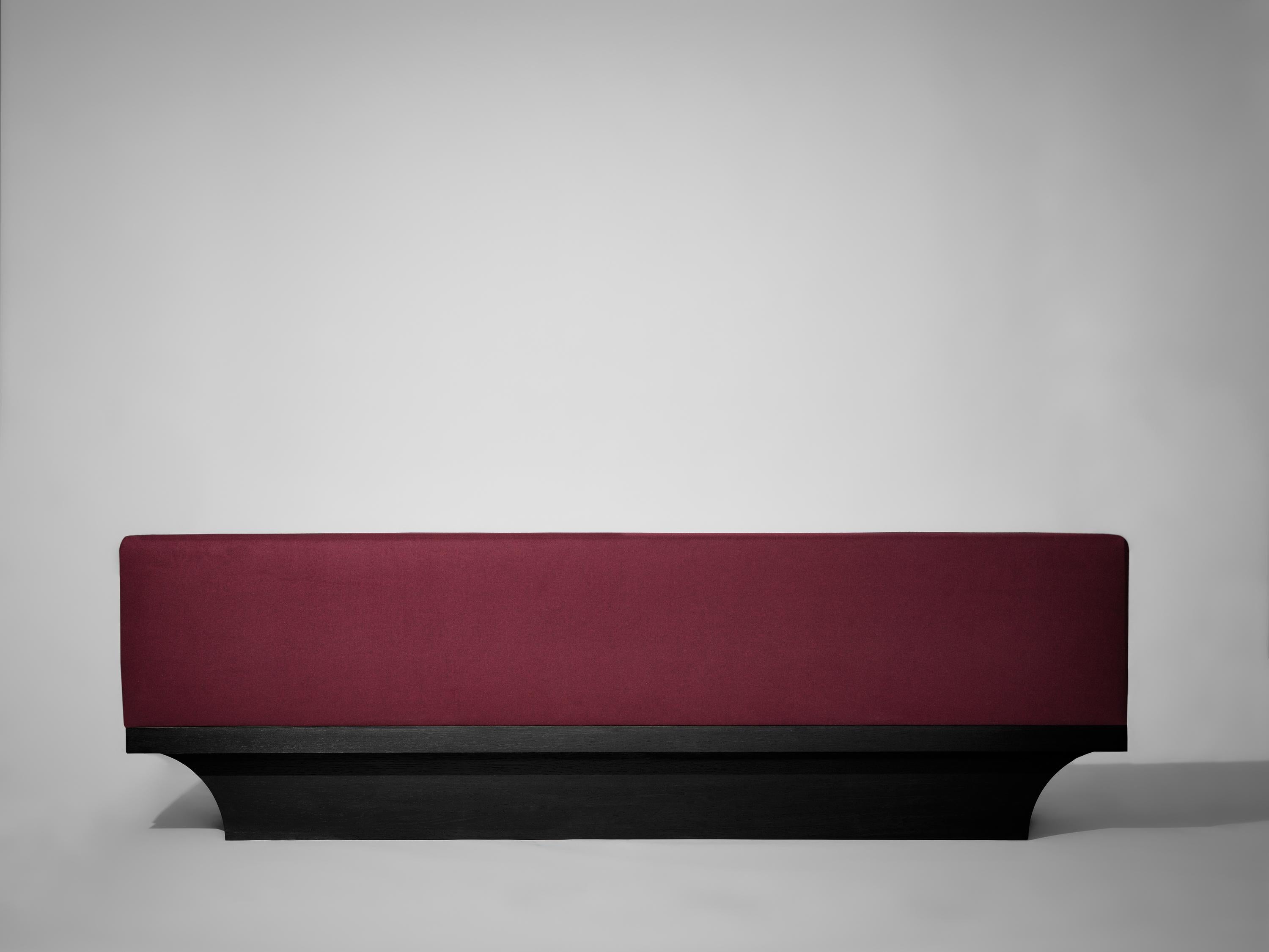 Contemporary Sculptural Acer Sofa Pure Wool Upholstery in Burgundy For Sale