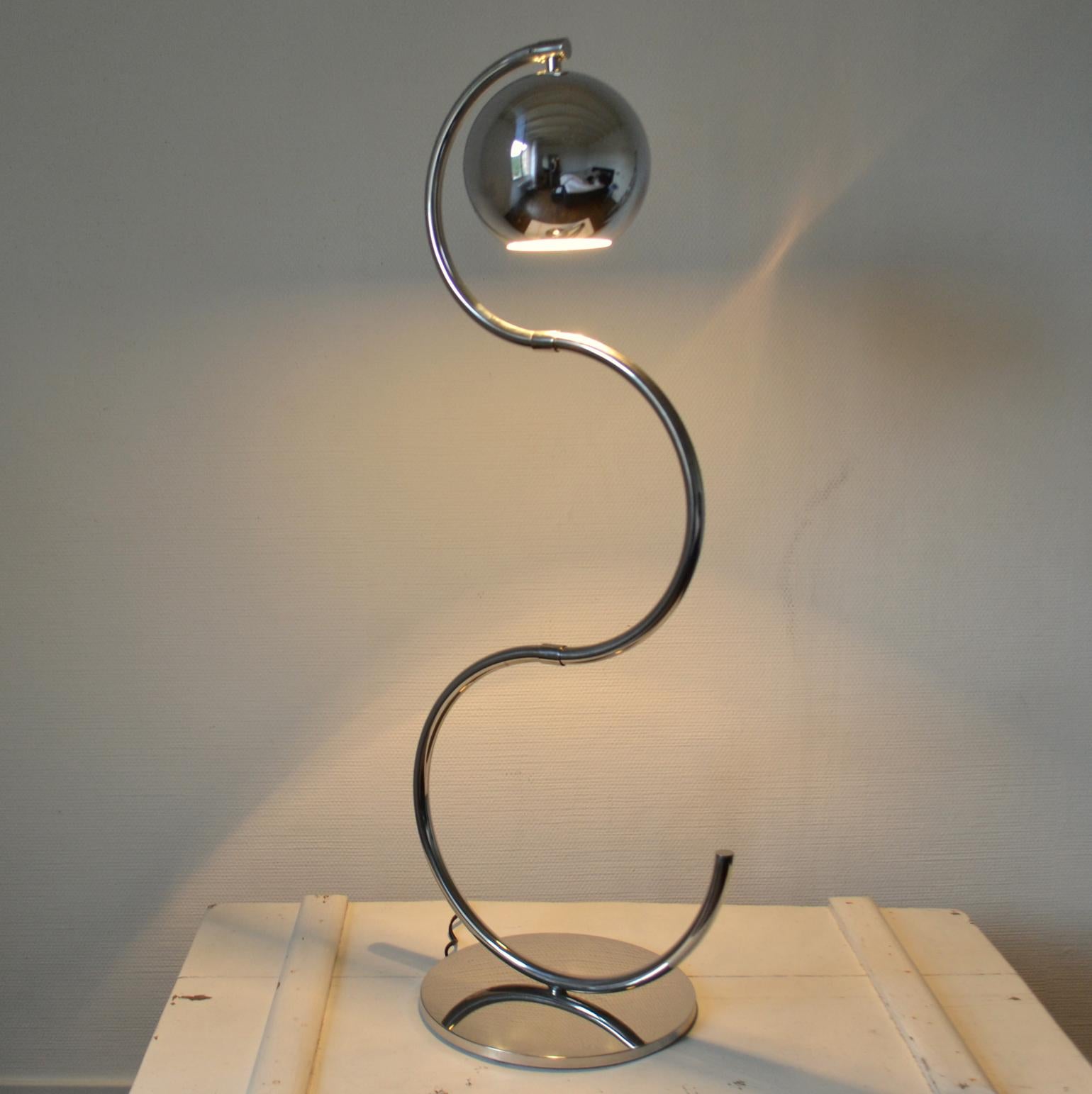 Sculptural Adjustable Chrome Floor Lamp Italy 1960's For Sale 1