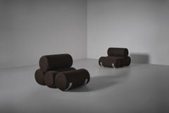 Sculptural Aluminium and Leather Cylinder chairs, Italy 1970s