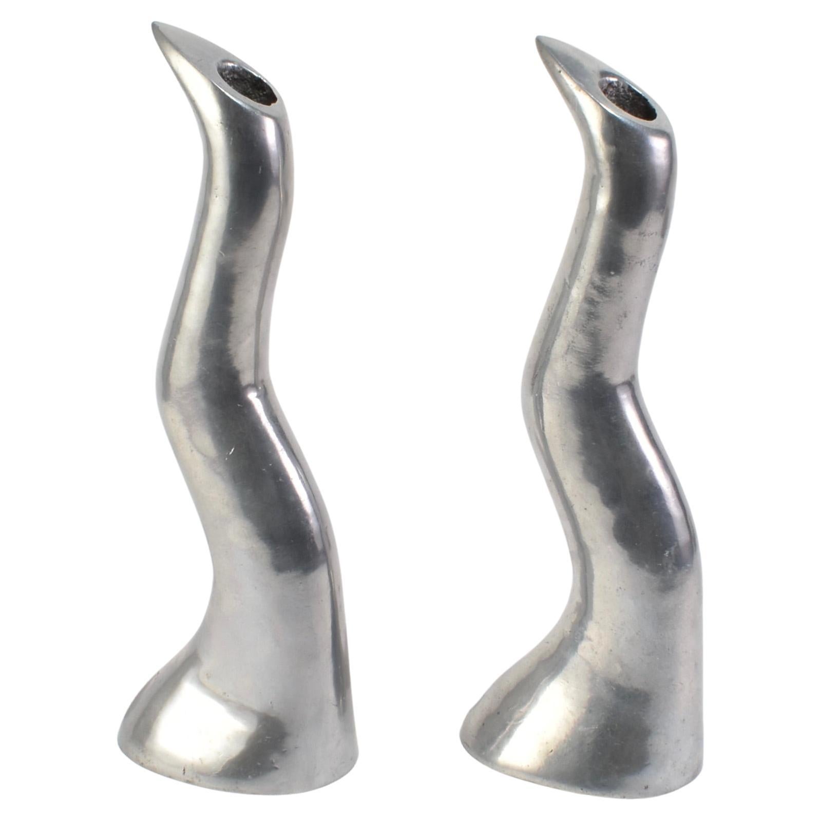 Sculptural Aluminum Candlesticks For Sale