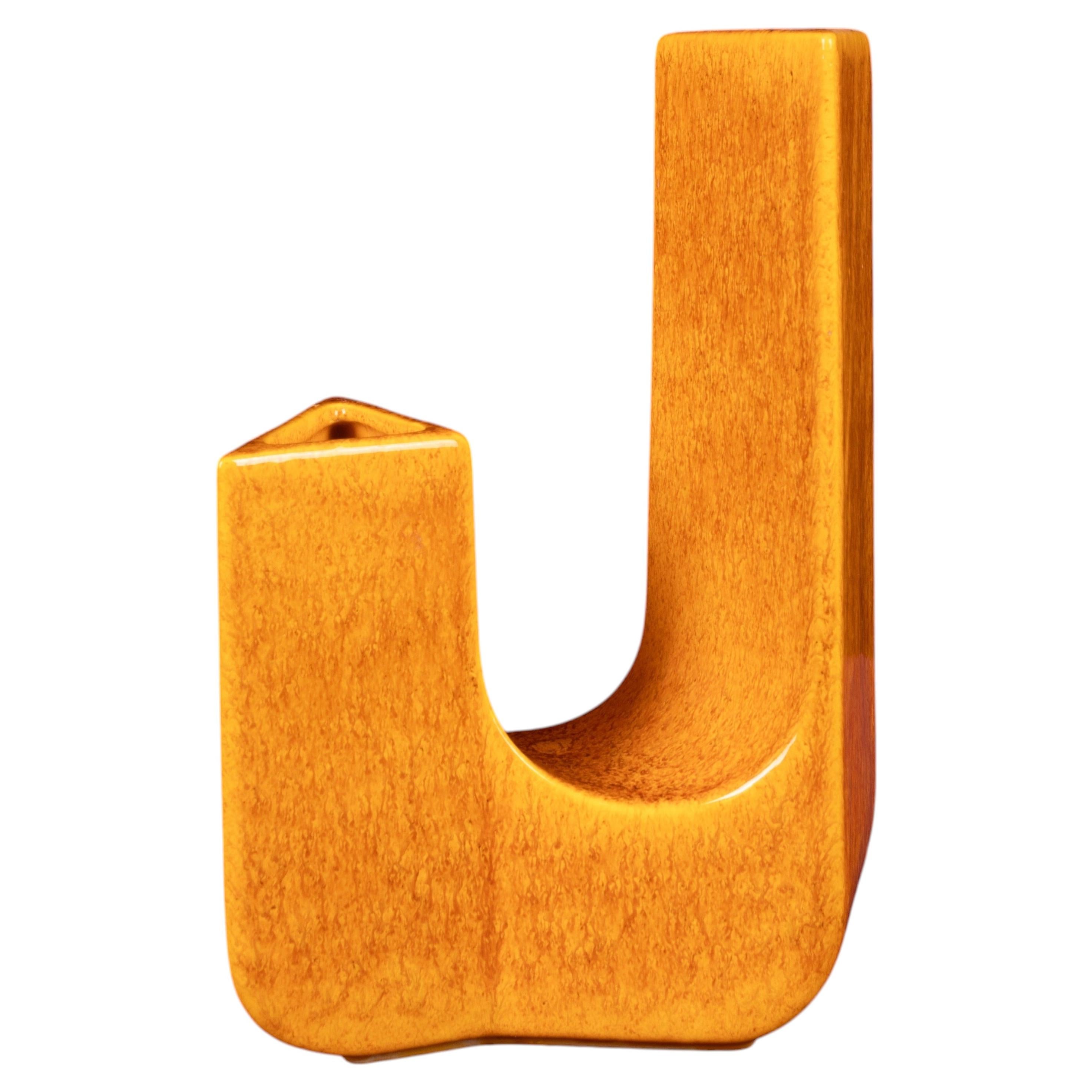 Sculptural Amber Ceramic Space Age Vase, Italy 1970 in vendita