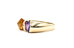 Sculptural Amethyst, Citrine & Diamond Bow Ring in 14k Yellow Gold