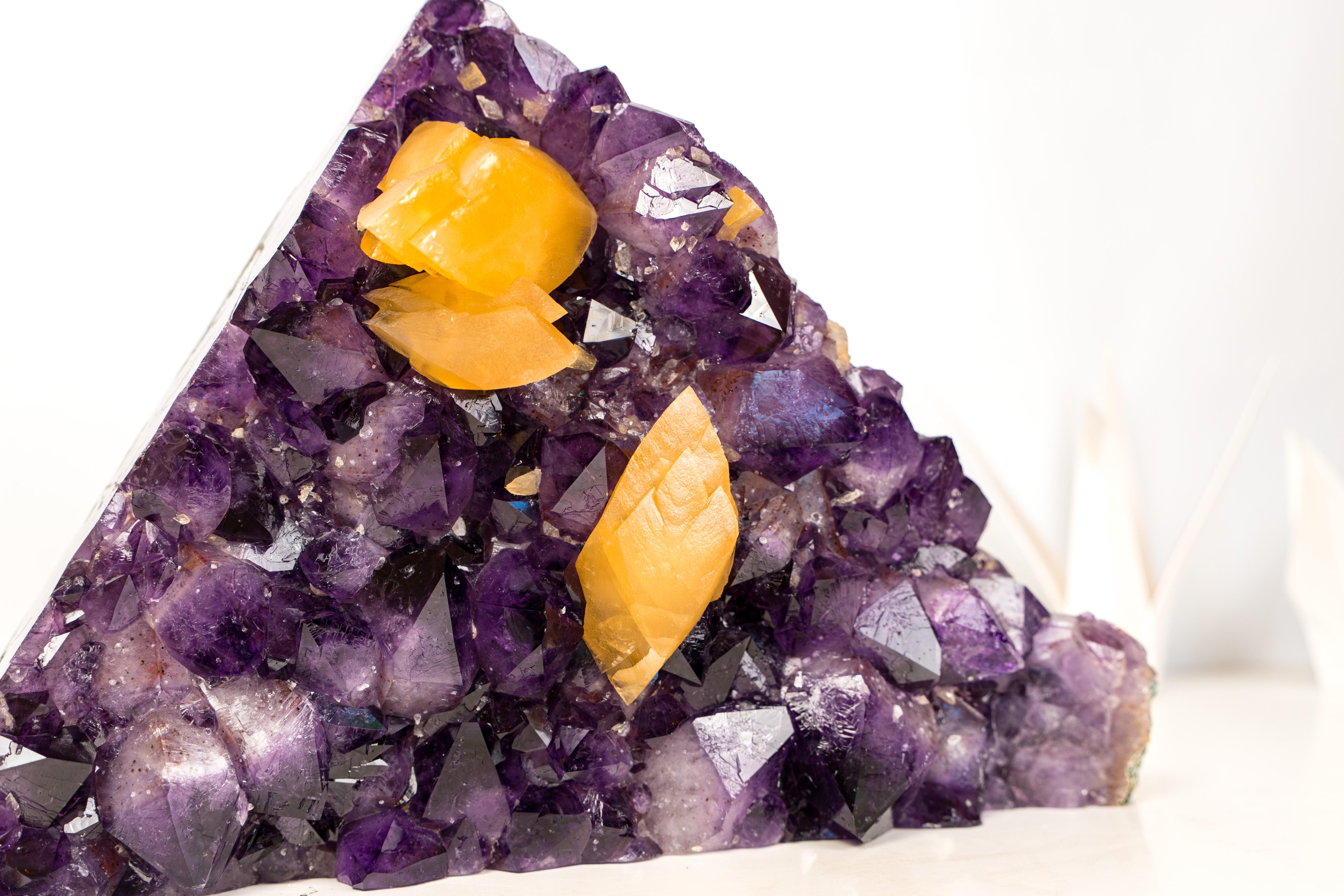 Sculptural Amethyst Cluster with Rare Orange Scalenohedral Calcite For Sale 4