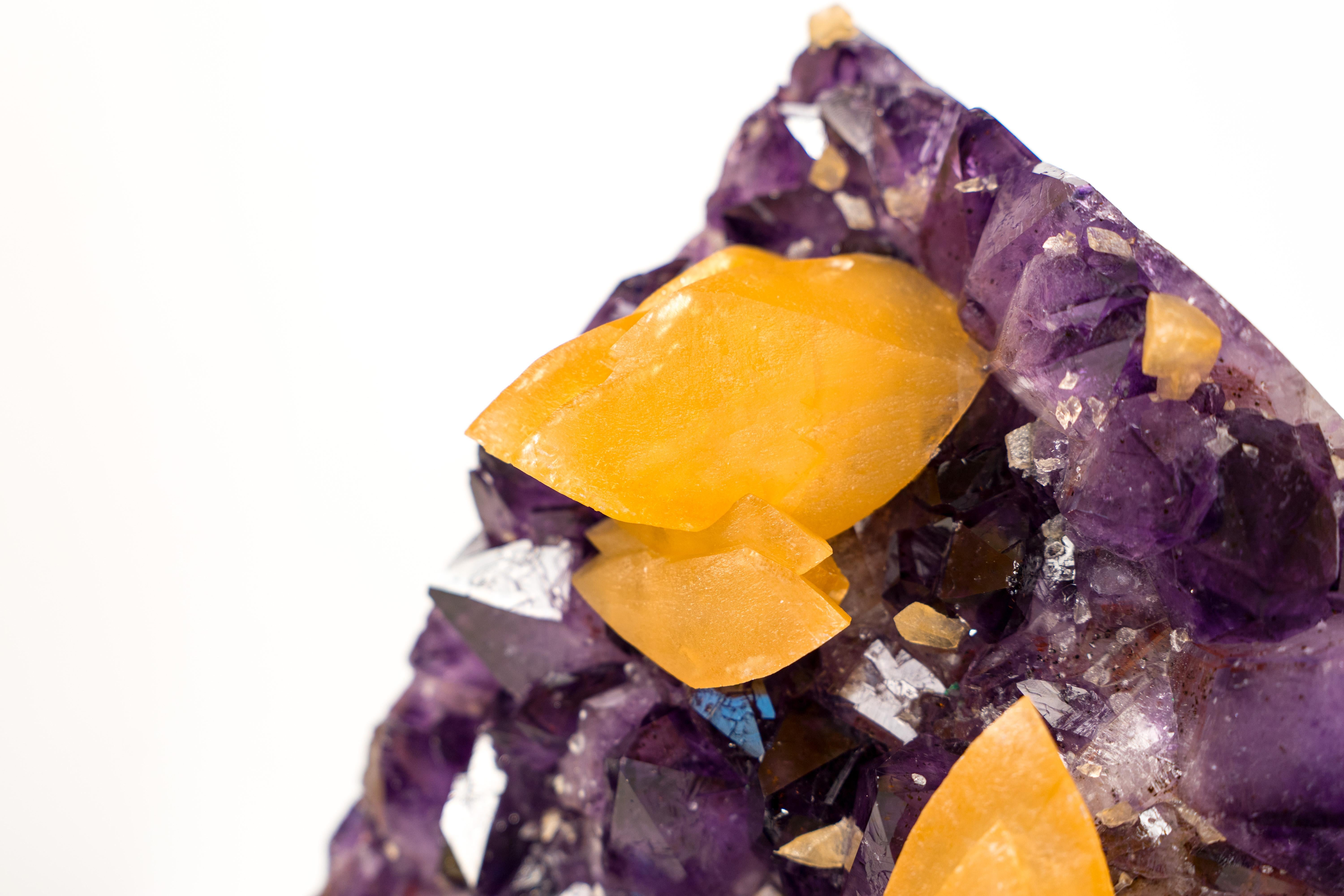 Sculptural Amethyst Cluster with Rare Orange Scalenohedral Calcite For Sale 1