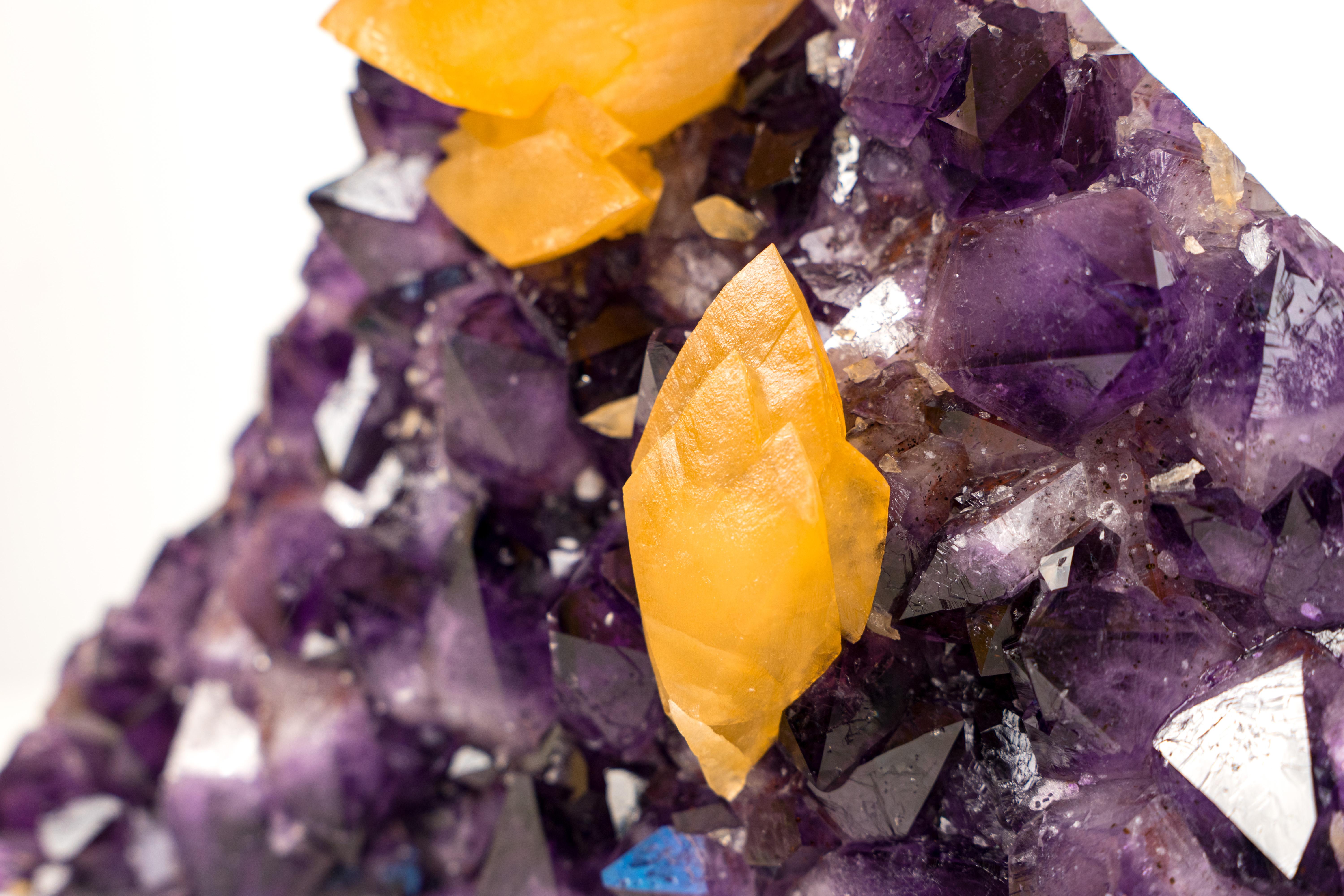Sculptural Amethyst Cluster with Rare Orange Scalenohedral Calcite For Sale 2