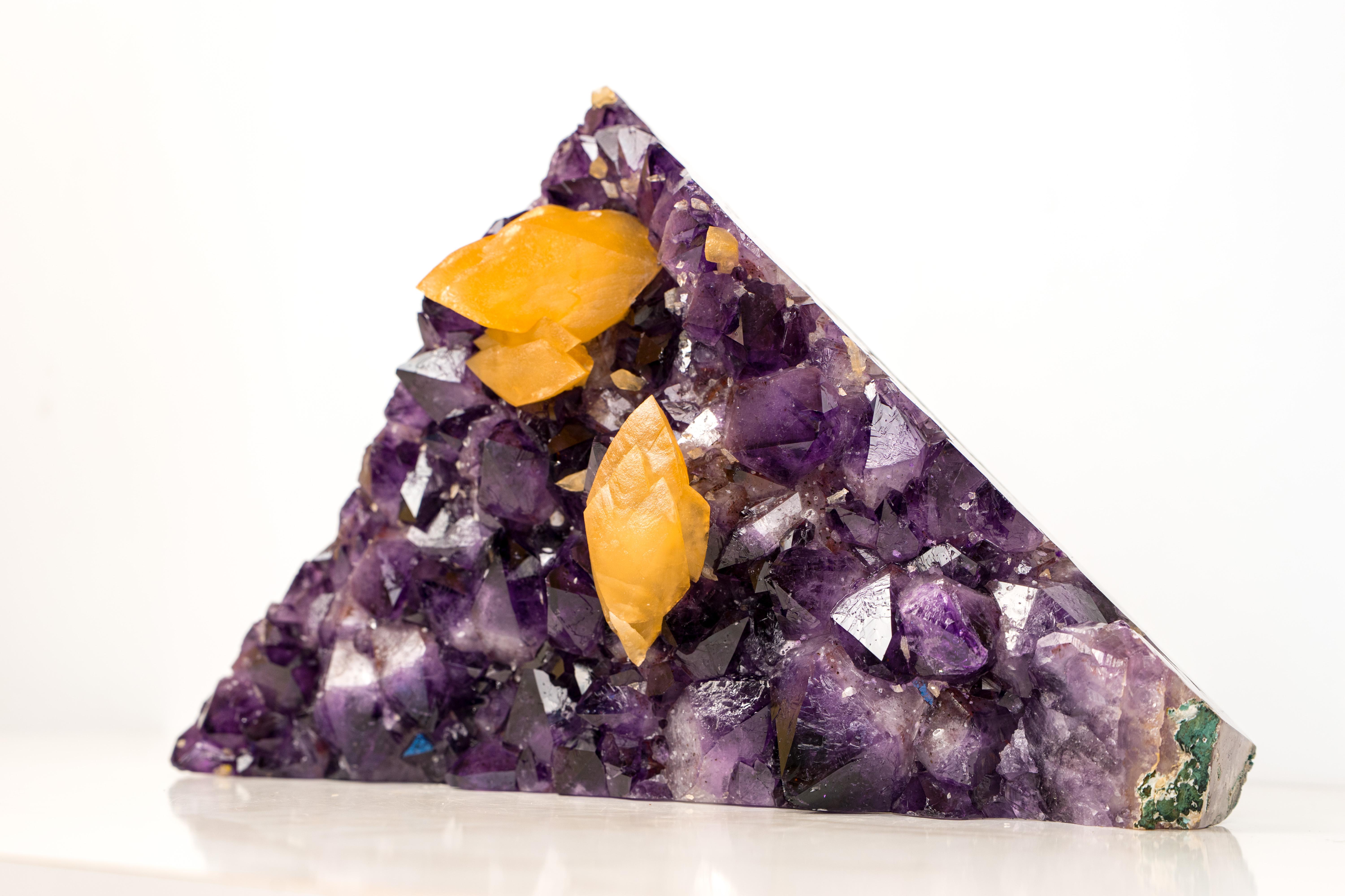 Sculptural Amethyst Cluster with Rare Orange Scalenohedral Calcite For Sale 3