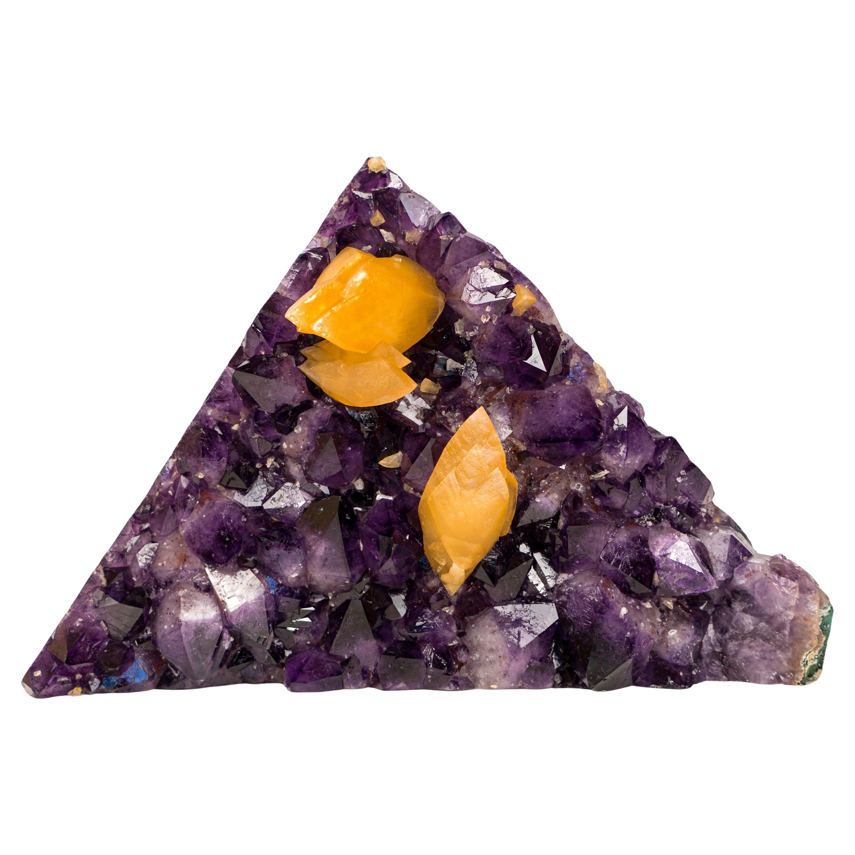 Sculptural Amethyst Cluster with Rare Orange Scalenohedral Calcite For Sale