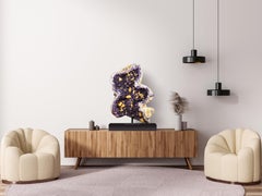 Sculptural Amethyst Crystal Geode with Calcite Crystals on Custom Acrylic Base