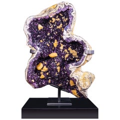 Sculptural Amethyst Crystal Geode with Calcite Crystals on Custom Acrylic Base