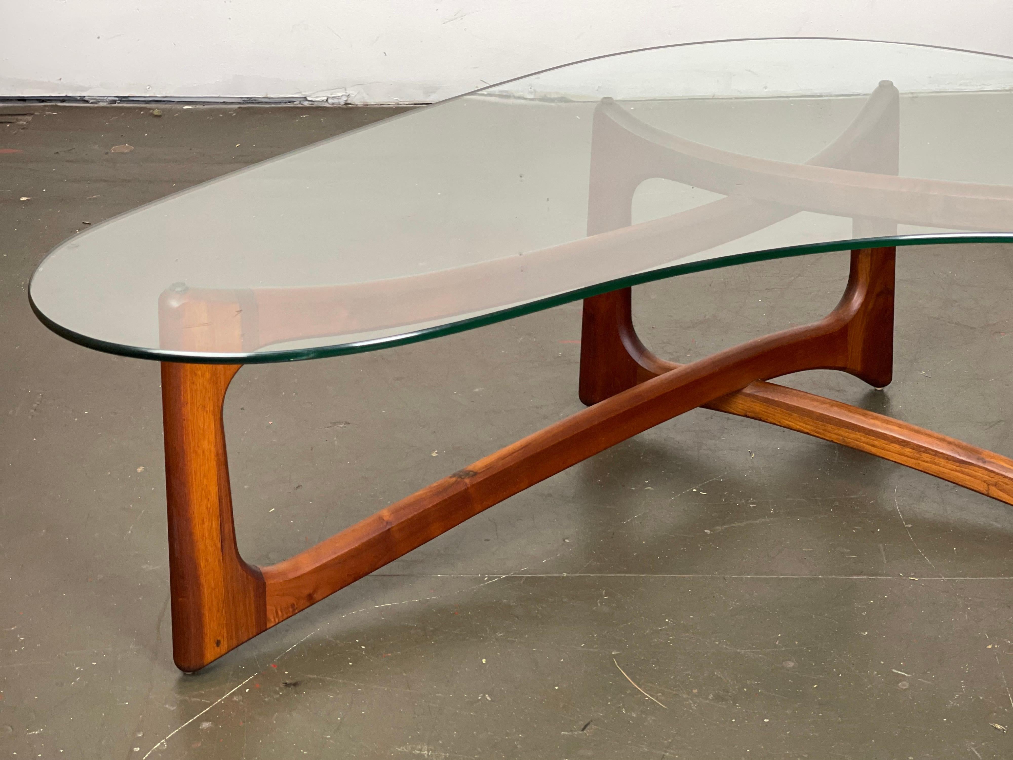 American Adrian Pearsall Ribbon Coffee Table in Walnut and Glass for Craft Associates 
