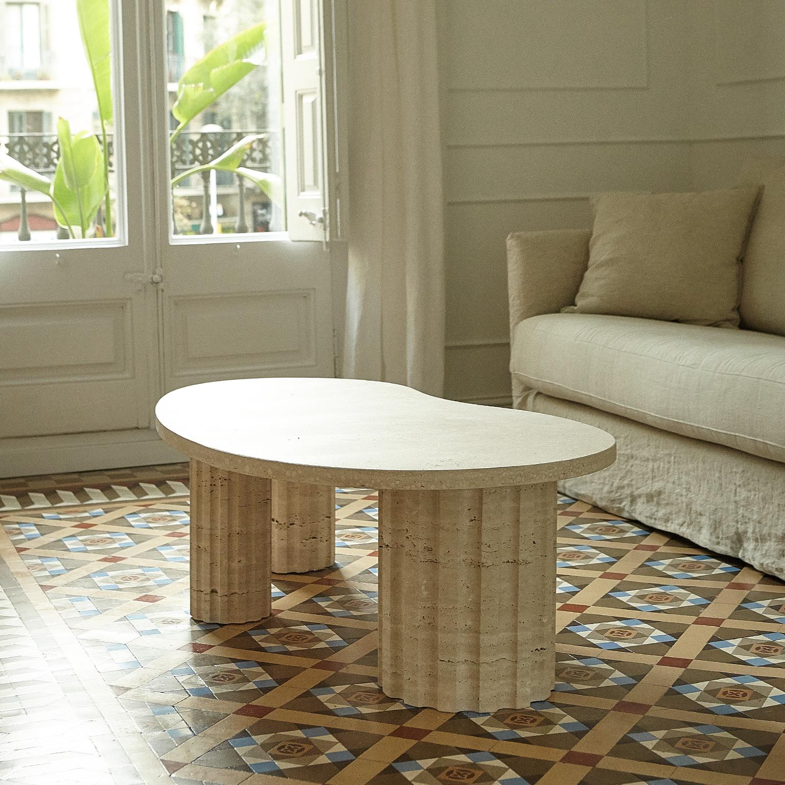 sculptural and brutalist Travertine Column coffee table by Aparentment For Sale 6