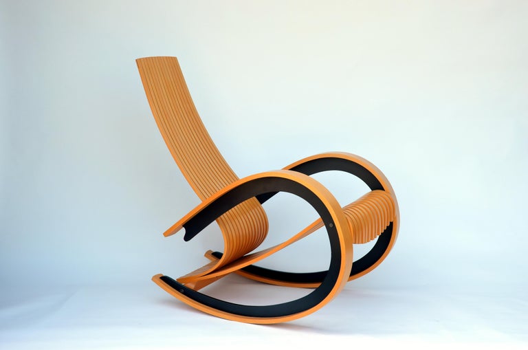 Sculptural And Comfortable Scandinavian Birch Rocking Chair For