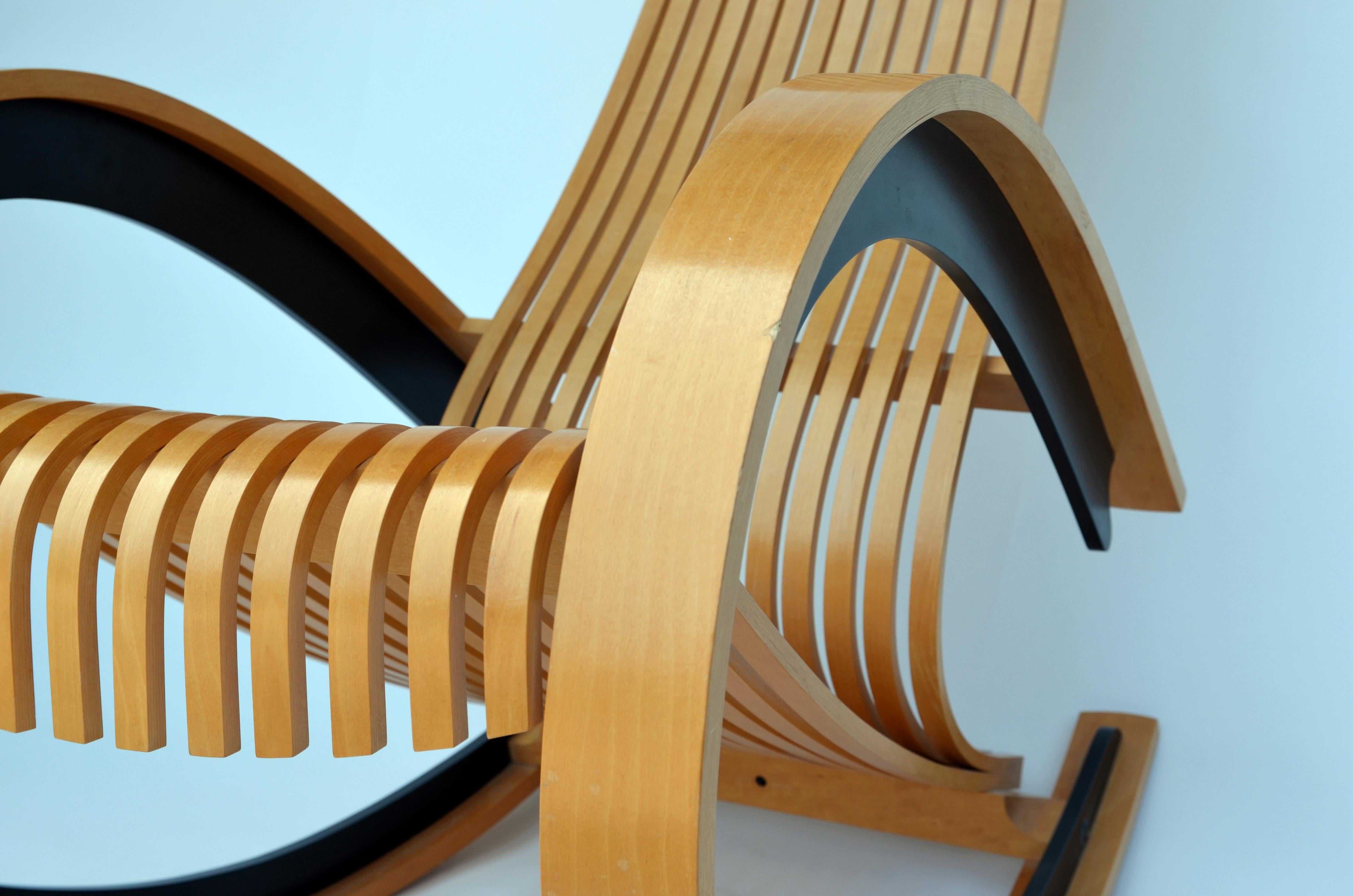Sculptural and Comfortable Scandinavian Birch Rocking Chair at 1stDibs