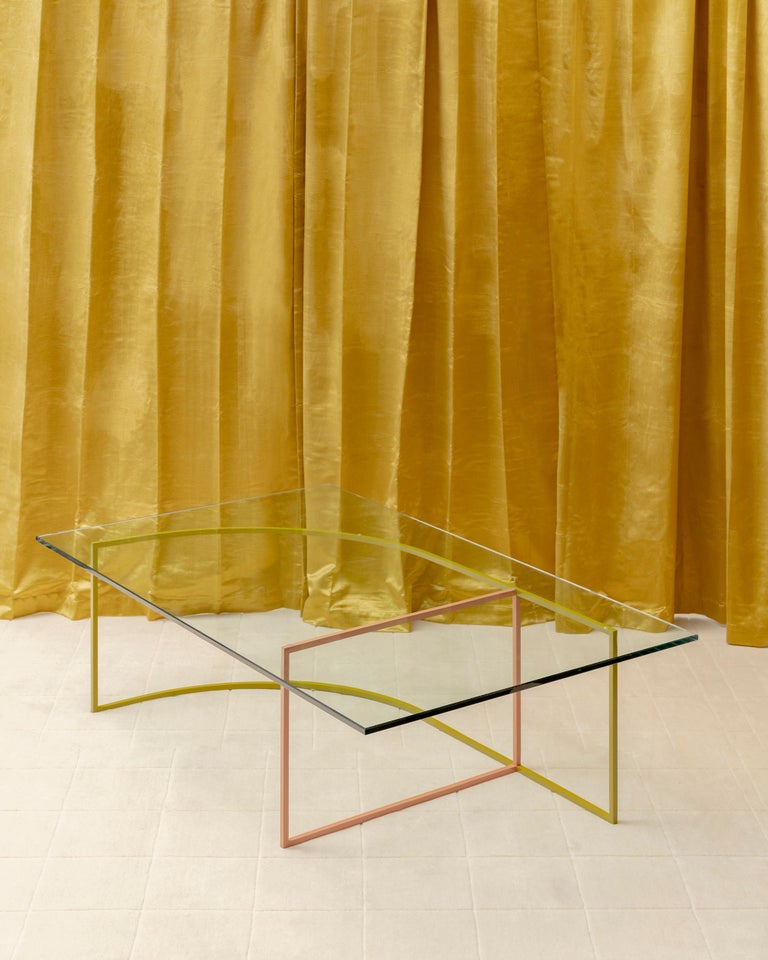 Made from powder-coated steel and glass, and available as coffee tables, desks, dining tables, or consoles, the Frame tables were designed by Swiss duo Thévoz-Choquet around a series of intersecting geometries. Inspired by Fred Sandback’s volume