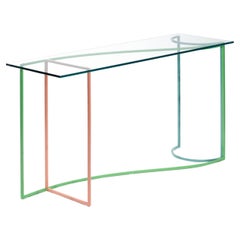 Sculptural and Customizable Glass and Powder-Coated Steel Console Table