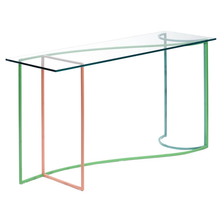 Sculptural and Customizable Glass and Powder-Coated Steel Console Table For Sale