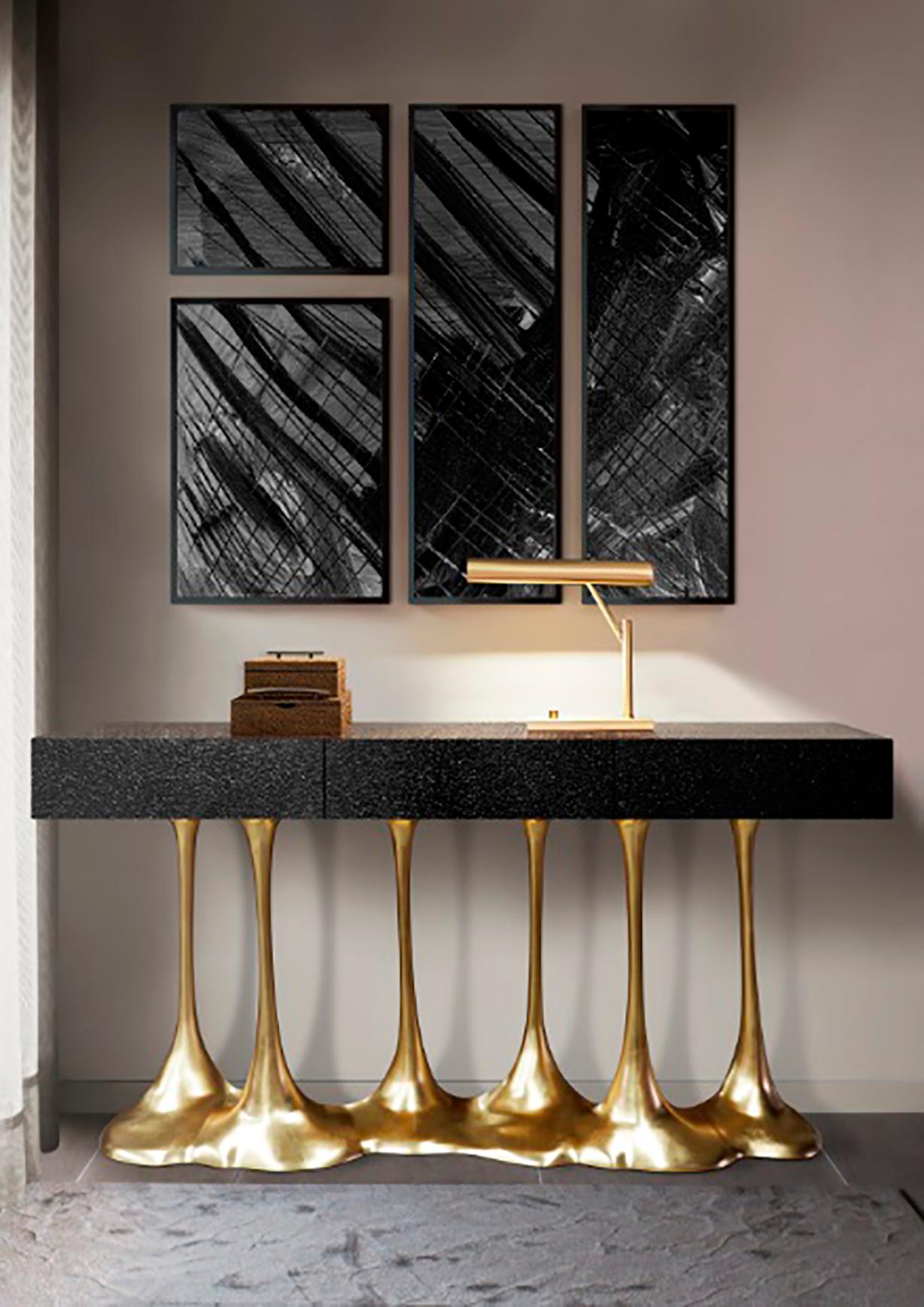 gold drip console table