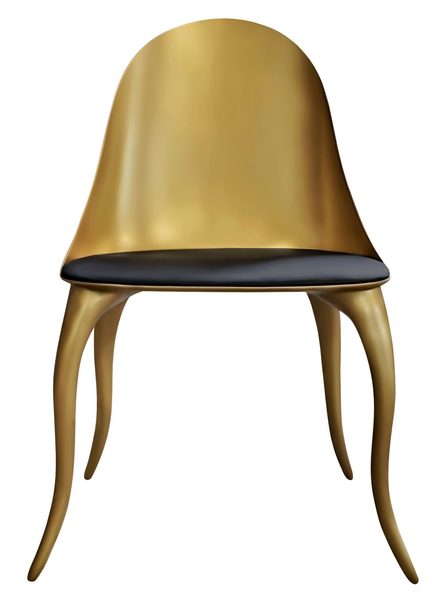 Sculptural and Luxurious Chair in Organic Design Style

Body: Resin reinforced with fiberglass finished in aged gold color
Upholstery: Satin fabric.

Dimensions (cm): 53 x 58 x 90 cm
Dimensions (in): 20.8 x 22.8 x 35.4 in

